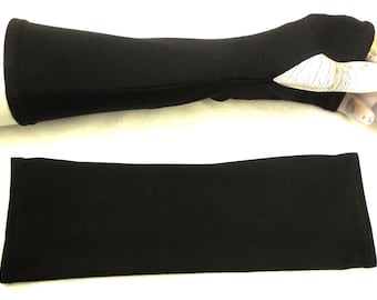 Audrey Hepburn 27 fein zart mit Rollsaum, tiefschwarz diese schicken Armstulpen mit Daumenloch sind fingerfreie Handschuhe, Jersey, Geschenk