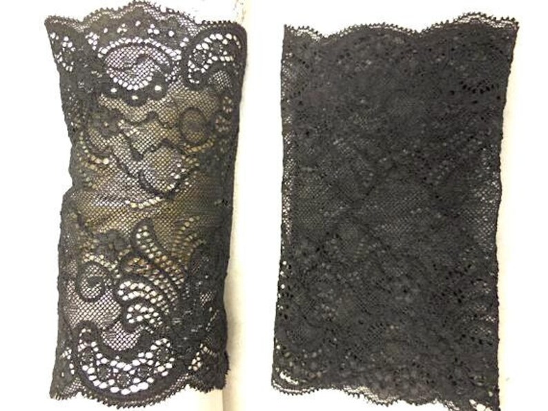 black puls warmers, wrist warmers, gloves floral lace soft and elastic arm warmers, Hand ornamental lace stretchy image 4