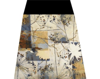 Bushes, twigs, flowers pattern, soft stretchy skirt form A wonderfully, wonderfully comfortable by that wide cuffs with soft double belt