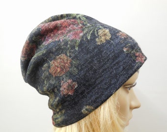 Beanie, weiche, Mohair, Strick, Wolle, Blumen Muster, 4 Jahreszeiten, leicht Mütze zum Wenden doppelt gelegt ohne Rand, beliebtes Geschenk