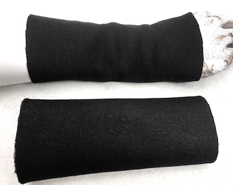 Warme Pulswärmer aus dickem Strickjersey mit weichem Flausch Innen Armstulpen, Handschuhe, ohne Bund, tief schwarz, das beliebte Geschenk