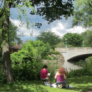 Artists sketching on Yahara River bank-8x10