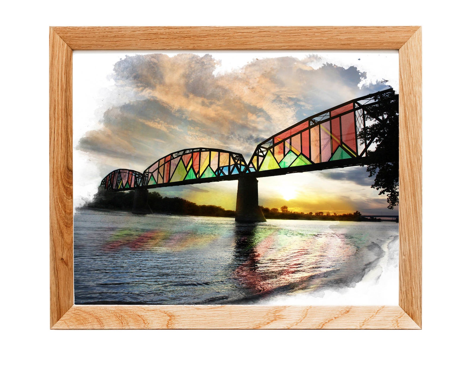 Stained Glass Bridge Print. Missouri River. North Dakota Art. Etsy