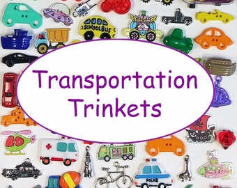 TRANSPORTATION trinkets (50) for I Spy bags, Sorting games, party decor, party favors, cars, trucks, vehicles, Dinky Doodads