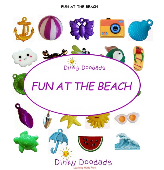 FUN at the BEACH trinkets for I Spy, I Spy bags, sensory bins, educational games, teaching, crafts. Trinkets as shown.