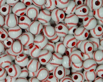 BASEBALL BEADS, white - Jewelry Findings, I Spy Trinkets, Sports beads, 12mm beads, Acrylic beads, Baseball, Baseball trinkets, I Spy toys