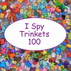 I SPY TRINKETS 100 Trinkets for I Spy Bags and Bottles-sensory bins-teaching-tiny toys No Duplicates image 1