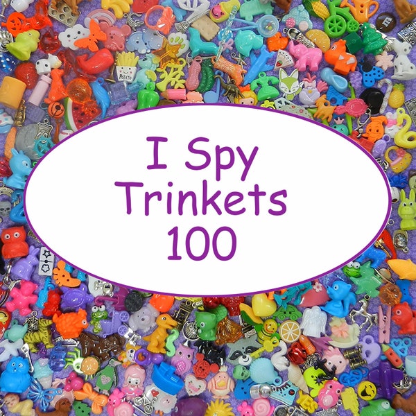 I SPY TRINKETS (100) - Trinkets for I Spy Bags and Bottles-sensory bins-teaching-tiny toys- No Duplicates