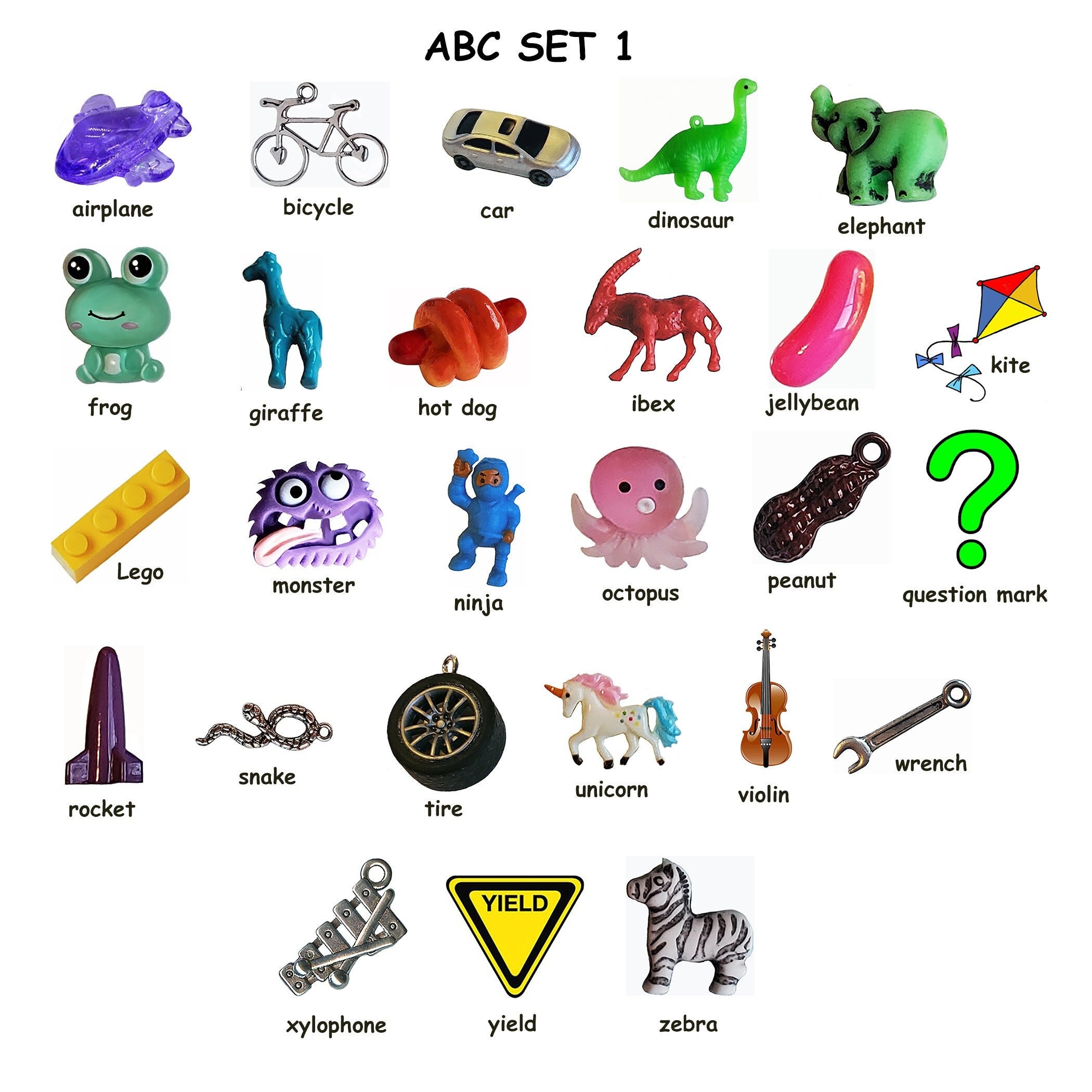 ABC TRINKETS - Boy, Girl, or Mix - for I Spy Bags, Sensory Bins