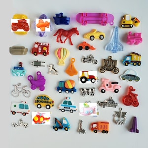 TRANSPORTATION trinkets (50) for I Spy bags, Sorting games, party decor, party favors, cars, trucks, vehicles, Dinky Doodads