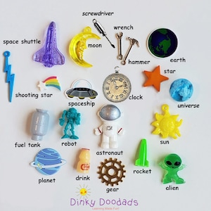 OUTER SPACE trinkets for I Spy, I Spy bags, sensory bins, educational games, teaching, crafts.