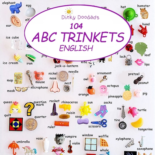 ALPHABET TRINKETS - 104 pc - Speech therapy - homeschooling, education, games, I Spy bags, alphabet trinkets, trinkets