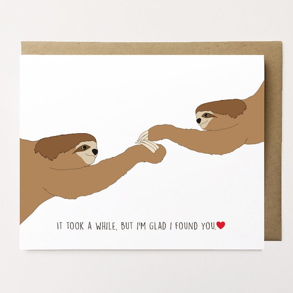 Sloth anniversary card, Cute anniversary card, Sloth love card for her, Cute love card for boyfriend, Sweet card for husband, Girlfriend