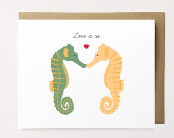Seahorse card, Seahorse Anniversary Card, Animal Anniversary Cards, Valentine's Day Card, Cute anniversary card for him, Love card for Her