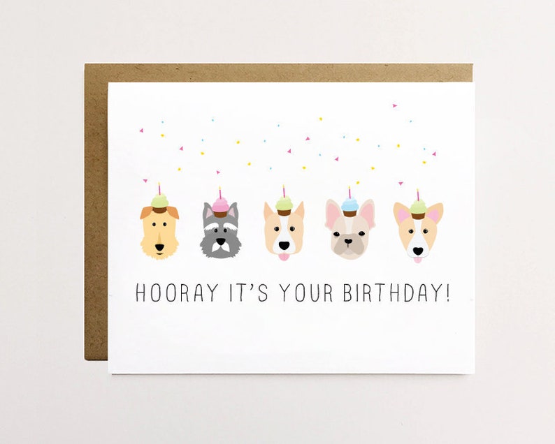 Dog Birthday Card Cute Birthday Card Dog Greeting Card Dog Etsy