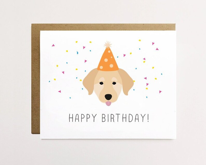 Dog Birthday Card Golden Retriever Birthday Card Cute Etsy
