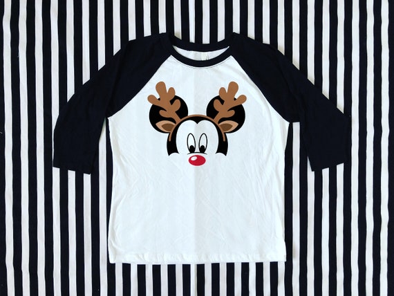 Holiday Christmas Mickey Reindeer Themed Adult Raglan Tee Il_570xn