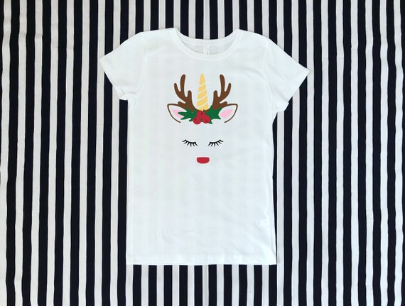 Unicorn Christmas Reindeer Kids Tee Il_570xn