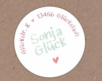 24 x Personalized address sticker pink/green 4 cm diameter