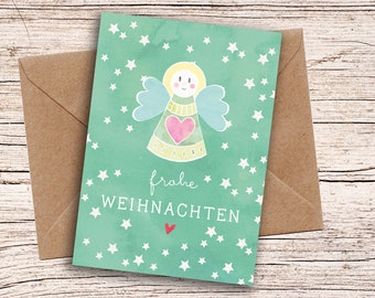 Frohe Weihnachten Engel Angel Karte mit Umschlag Grußkarte A6 Weihnachtskarte Postkarte