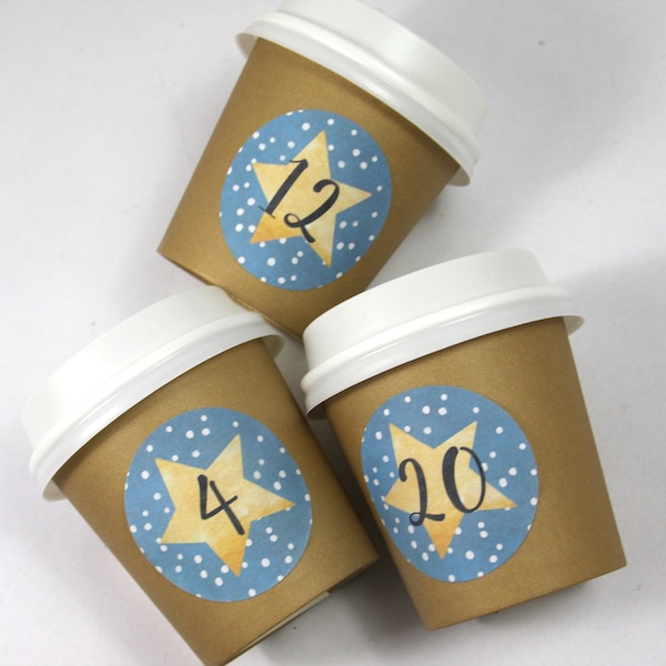 Adventskalender Mini Becher braun Stern gelb look