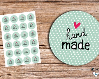 HandMade green dotted - 24 stickers 4 cm