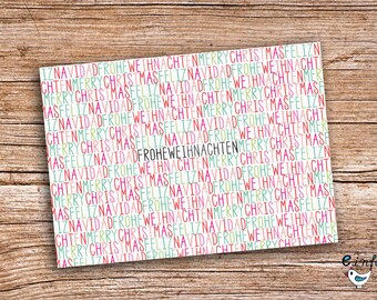 Frohe Weihnachten -  Multilingual Weihnachtskarte Grußkarte A6 Weihnachtskarte Postkarte