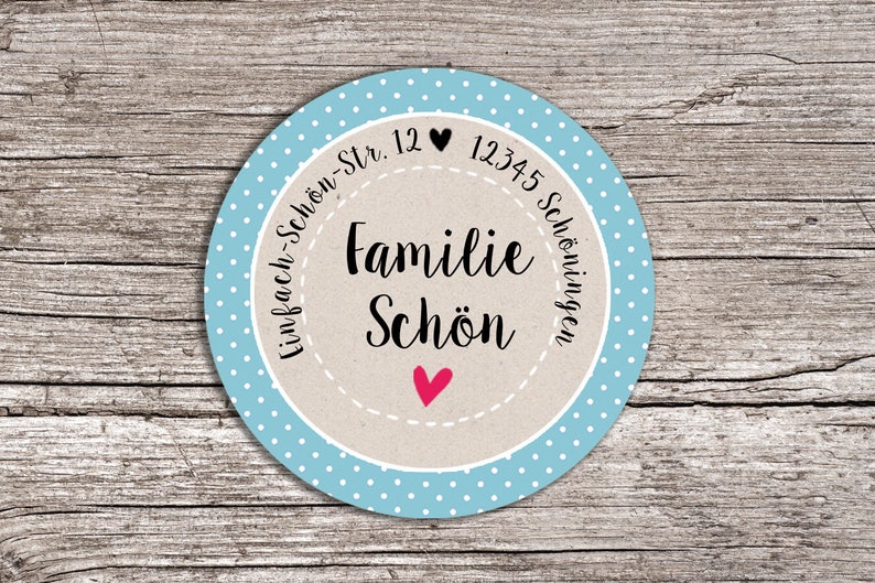 24 x Personalised Adress Sticker #4 NEW light blue 4 cm diameter