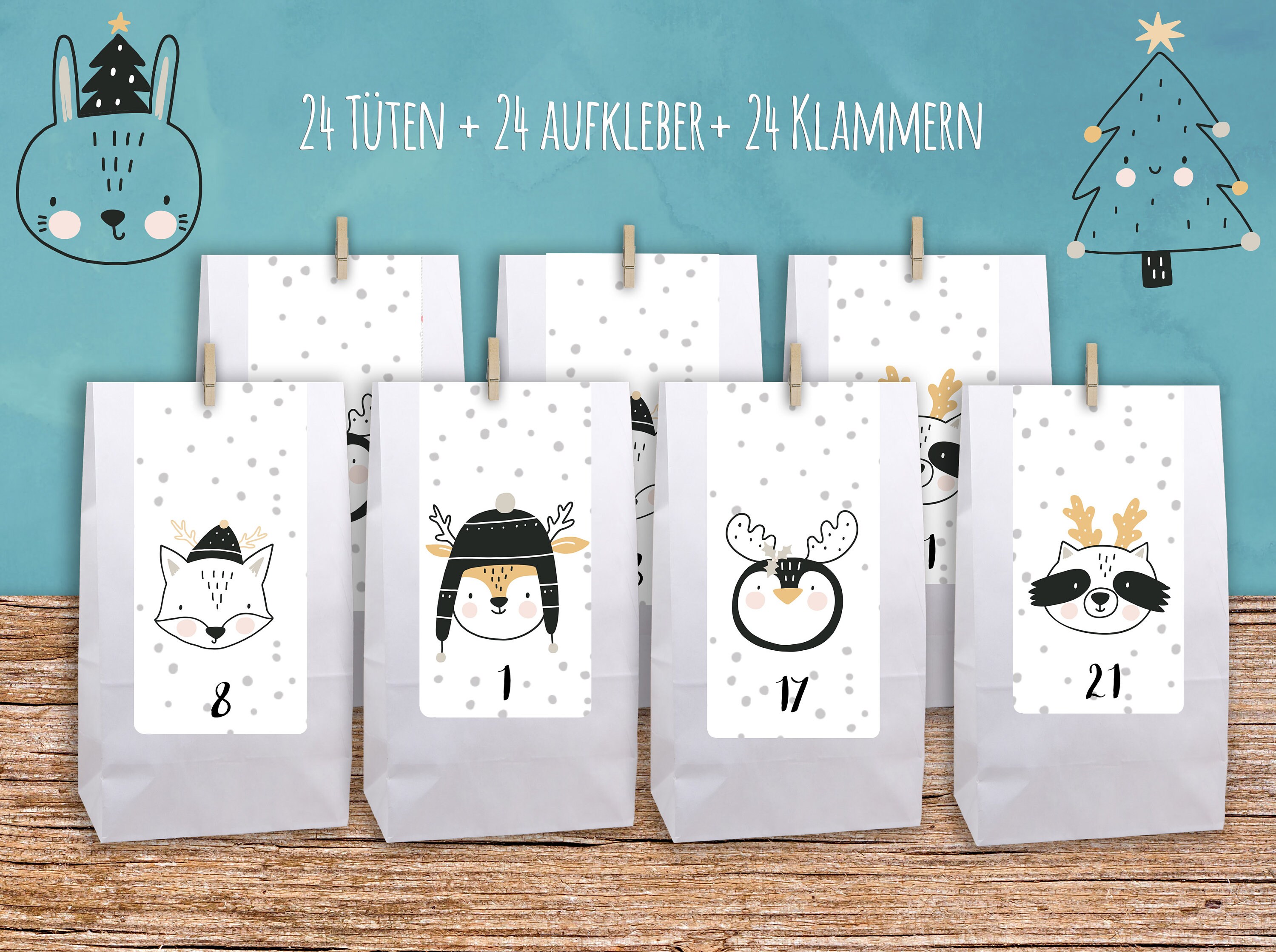 DIY Adventskalender Tiere weiß 2020 Adventzahlen Etsy