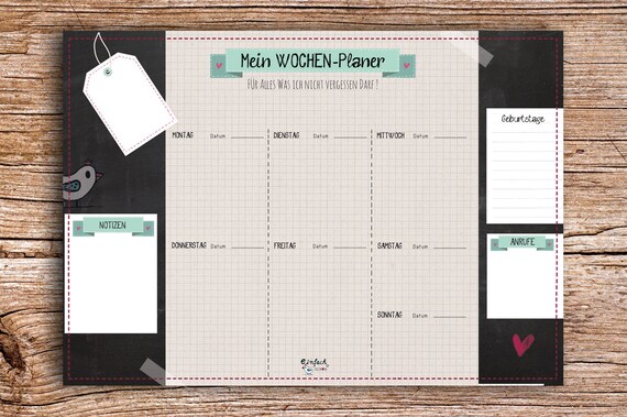 Mein Wochenplaner A3 Schreibtischunterlage Tafel Etsy