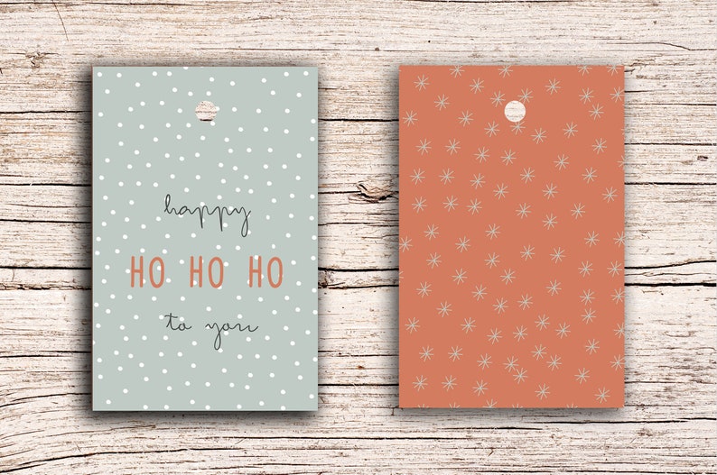 10 x Happy HO HO HO Gift Tag Hangtags 5,5 x 8,5 cm with perforation image 1