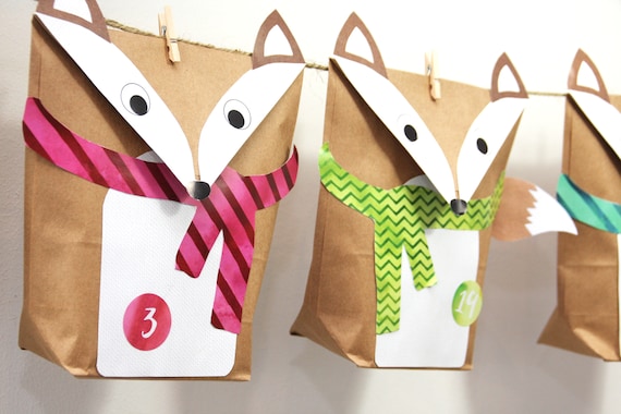 Adventskalender Fuchse Bunt 24 Geschenktuten Bodenbeutel Braun Etsy