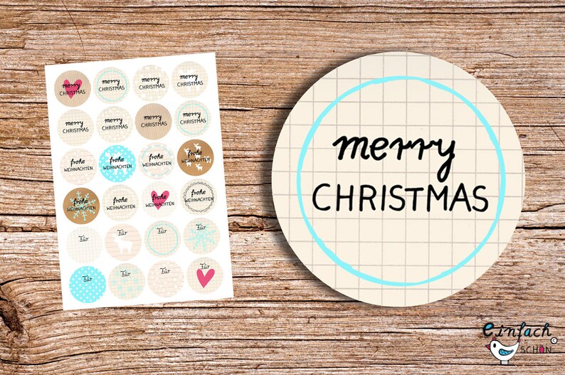 24 Weihnachts Aufkleber Merry Christmas Sticker 4cm Durchmesser Bild 1