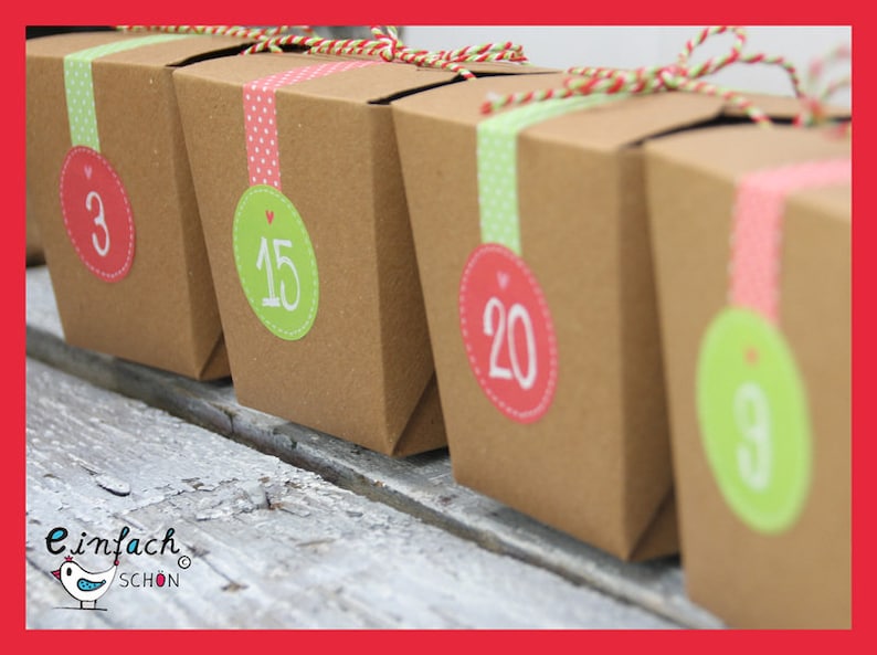 Advent calendar gift boxes M Kraft red/green image 1