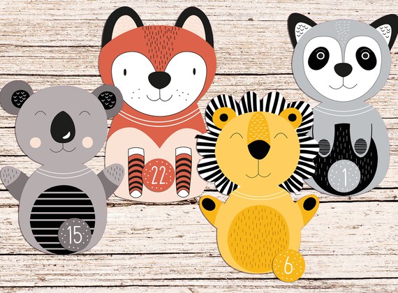 Advent Calendar Animals to Stick on With Bottom Bag White 24 Mm Sticker  Mini Clamps Leo Raccoon Koala Fox - Etsy
