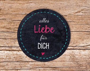 24 x Alles Liebe für dich Aufkleber Tafel 4cm