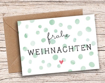 Frohe Weihnachten grün gepunktet Karte +Umschlag Grußkarte A6 Weihnachtskarte Postkarte