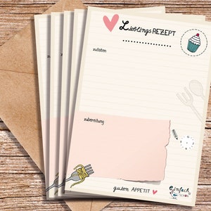 5 x fiches recettes DIN A5 avec enveloppe en papier kraft