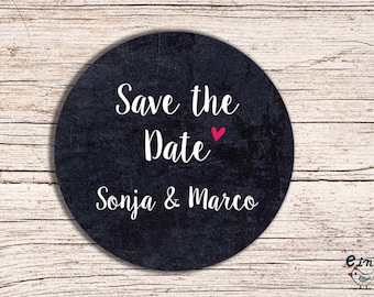 24 "Save the Date" personalisiert Tafel Aufkleber 4cm Durchmesser