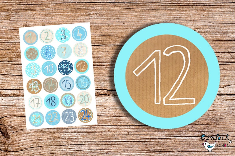 24 Advent stickers for every day 4 cm diameter blue round image 1