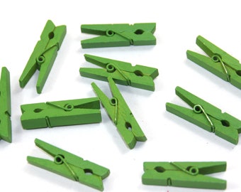 24 x Clothespins wood green lacquered XL clamps
