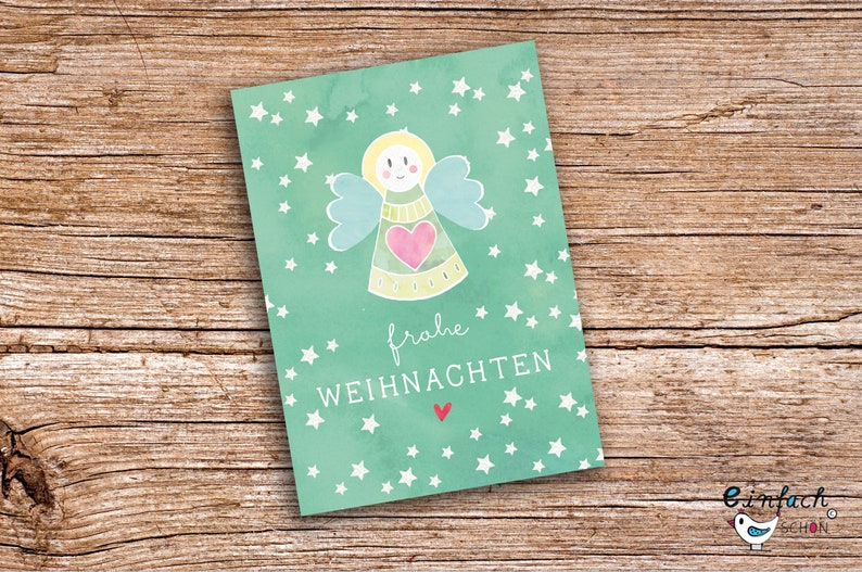 Frohe Weihnachten Engel grün Weihnachtskarte A6 Grußkarte A6 Weihnachtskarte Postkarte Bild 1