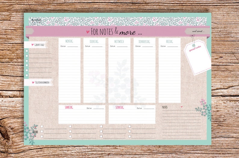 For Notes & more A4 Weekly Calendar Weekly Planner image 1