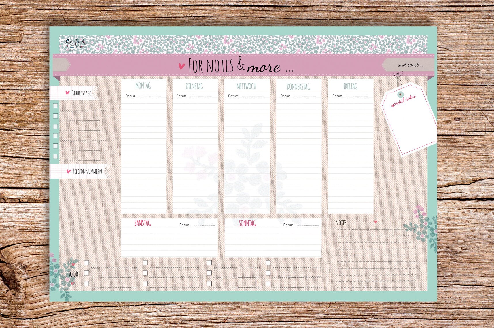 "My Weekly Planer rosa" Tischkalender Jahresplaner mit 52 Wochen Kalender "My Weekly Planer rosa" Tischkalender Jahresplaner mit 52 Wochen Kalender