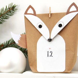 Calendario dell'avvento volpi fai da te BIANCO per uomini bambini con clip adesivo filato