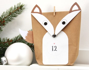 Adventskalender Füchse DIY WEIß für Männer Kinder mit Klammern Aufkleber Garn