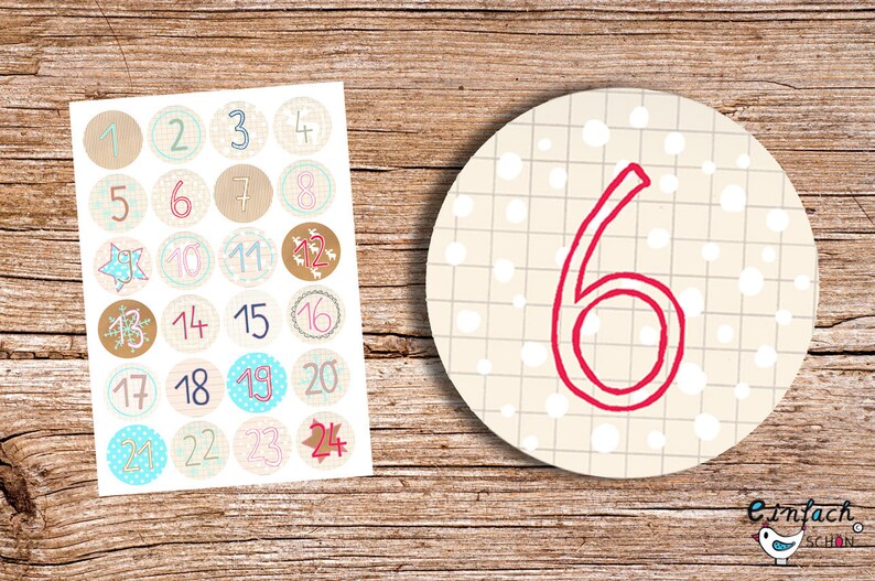 24 Advent stickers for every day 4 cm diameter beige round image 1