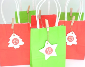 Advent calendar red green Handle bags 11x15x6cm Sticker pendant clamps