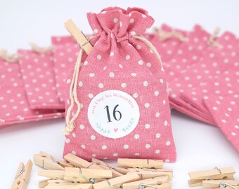 24 fabric bags PINK 1 Advent calendar 10 x 14 cm Garland Sticker Brackets