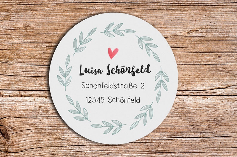 24 x Personalized Address Sticker 4 grey Vine 4 cm diameter image 1